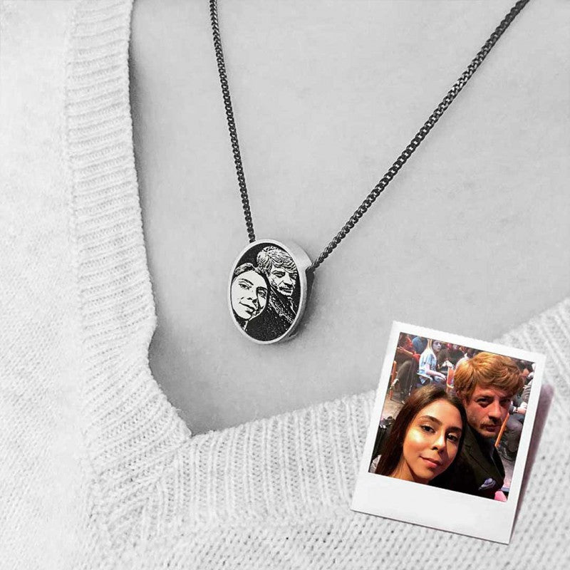 Oval Unique Design Silver Love Photo Pendant - view 5