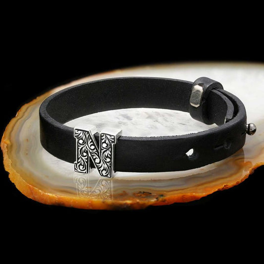 Patterned Letter N Leather Bracelet