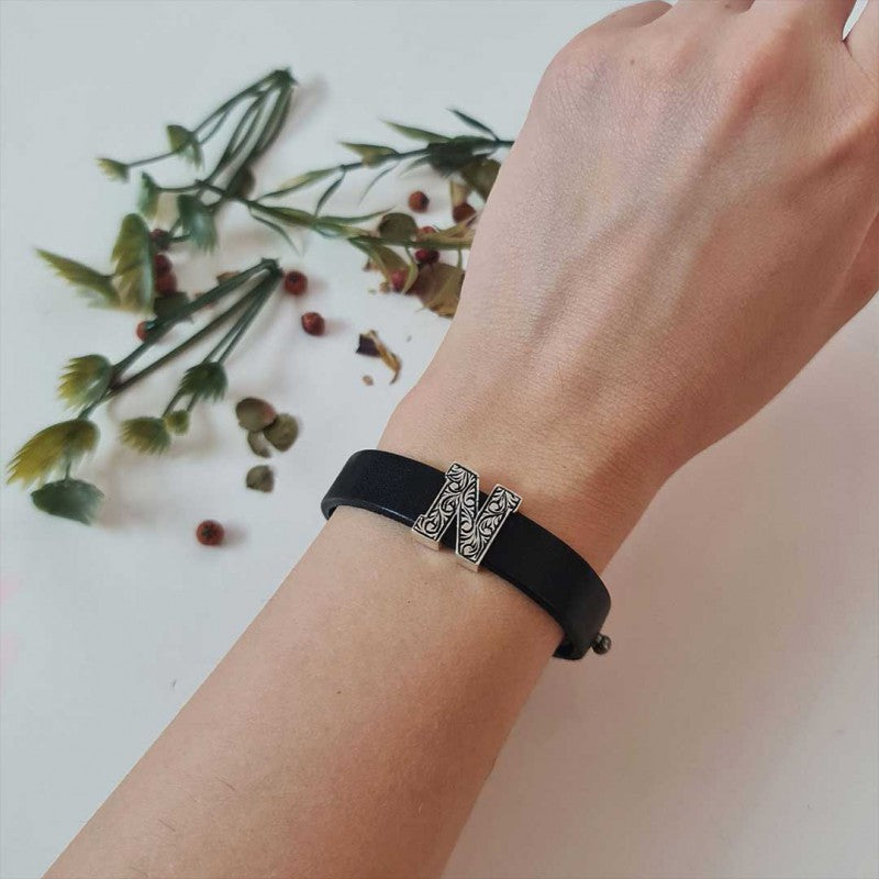 Patterned Letter N Leather Bracelet