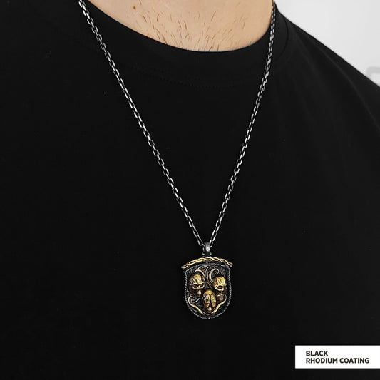 Pendant I Do Not See Nor Hear Nor Speak Black Rhodium Coating-Chain