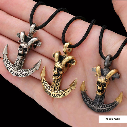 Personalized Skull Shaped Engraved Anchor Necklace Gold Coating-Cord