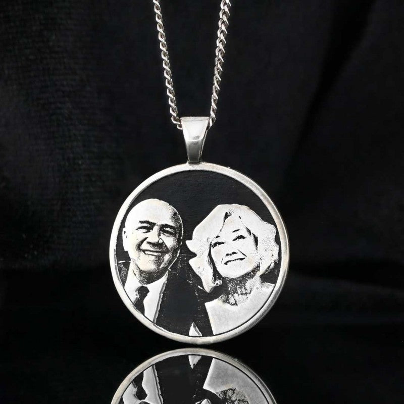 Senior Couple Photo Silver Pendant