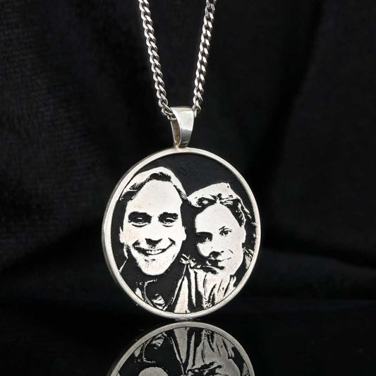 Round Custom Design Silver Darling Photo Pendant - view 2