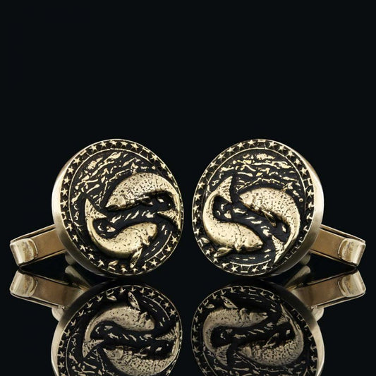Handmade Silver Round Pisces Cufflink by SWISS PLUS - Zodiac Collection - view 2