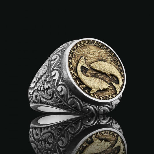 Pisces Zodiac Silver Ring - view 2