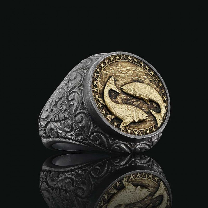 Pisces Zodiac Silver Ring - view 4