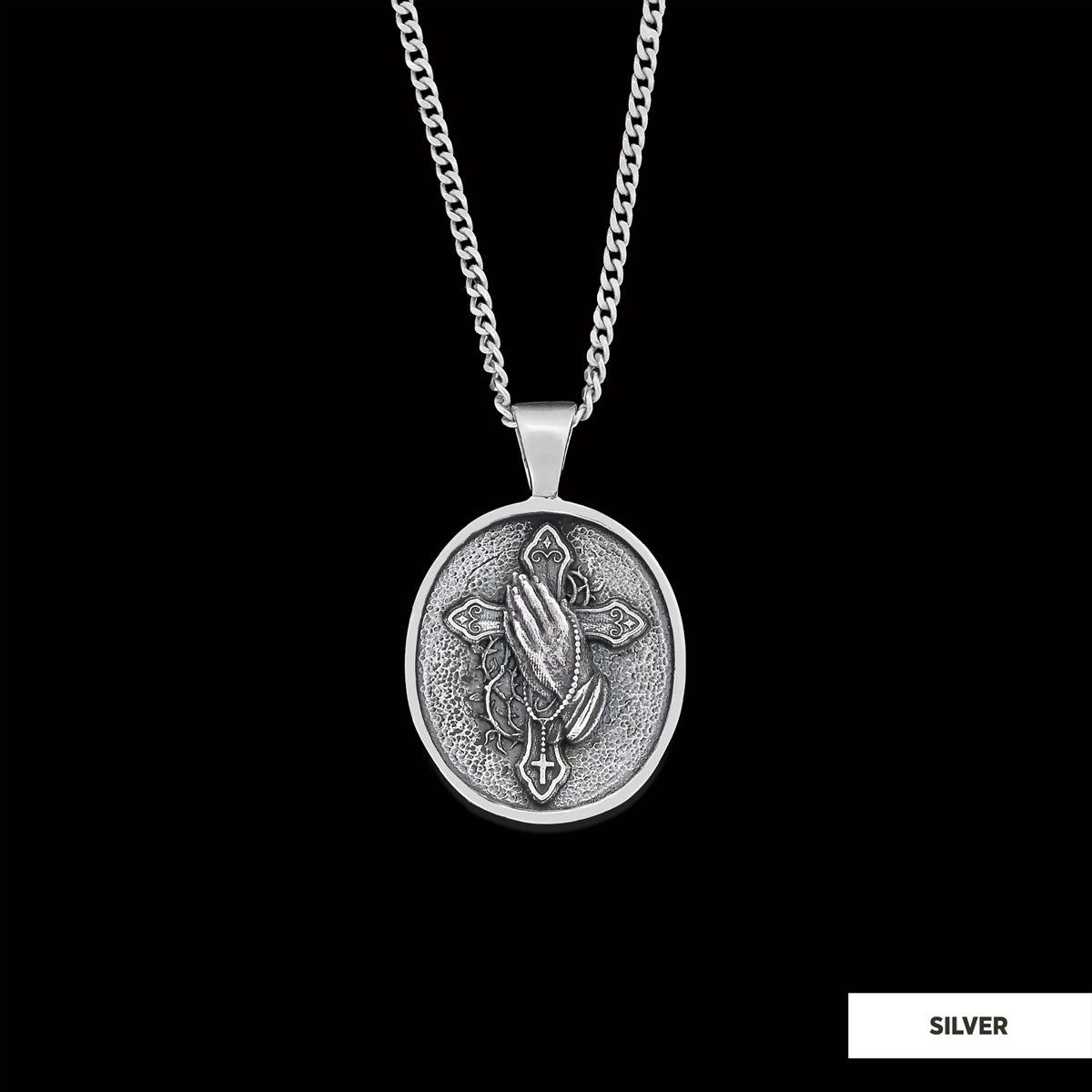 Praying Hands Cross, Religious Necklace, Christian Necklace, Jesus Necklace, Silver Religious Pendant, Religious Gift Silver