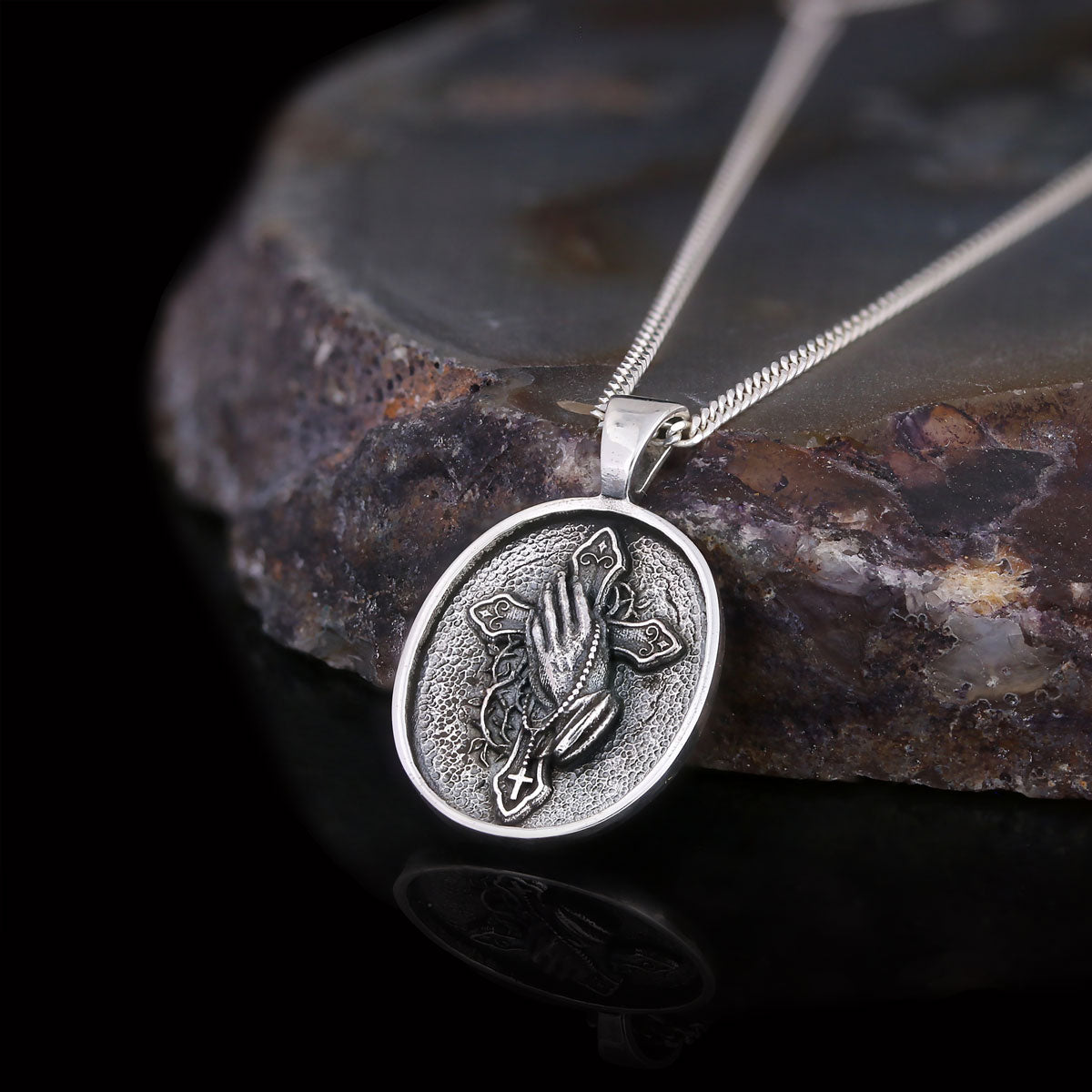 Praying Hands Cross, Religious Necklace, Christian Necklace, Jesus Necklace, Silver Religious Pendant, Religious Gift Silver