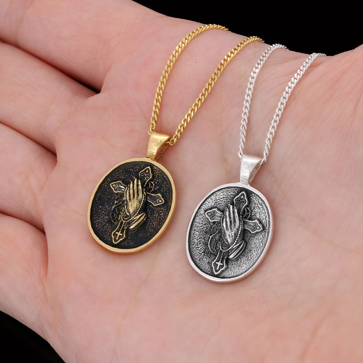 Praying Hands Cross, Religious Necklace, Christian Necklace, Jesus Necklace, Silver Religious Pendant, Religious Gift - view 4