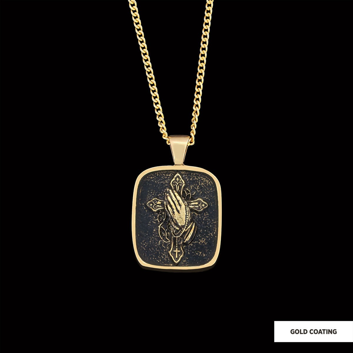 Praying Hands Cross, Religious Necklace, Christian Necklace, Jesus, Silver Necklace, Religious Jewelry Gold Coating