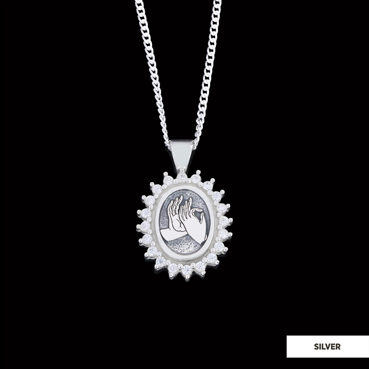 Buddha hands Necklace, Stoned Budhhist Necklace, Mudra Hand Pendant, Women's Religious Necklace, Religious Gift Silver