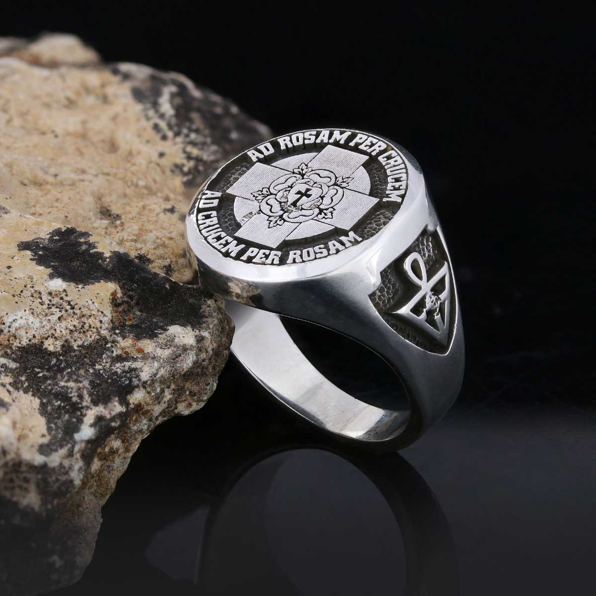 Round Amorc Jewelry, Spiritual Ring of the Rosicrucian Order, Custom Rosae Crucis Ring