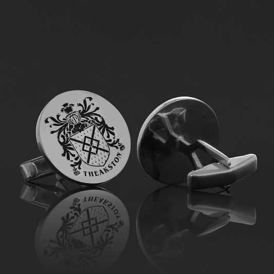 Round Engraved Family Crest Cufflink by SWISS PLUS - Family Collection - view 2