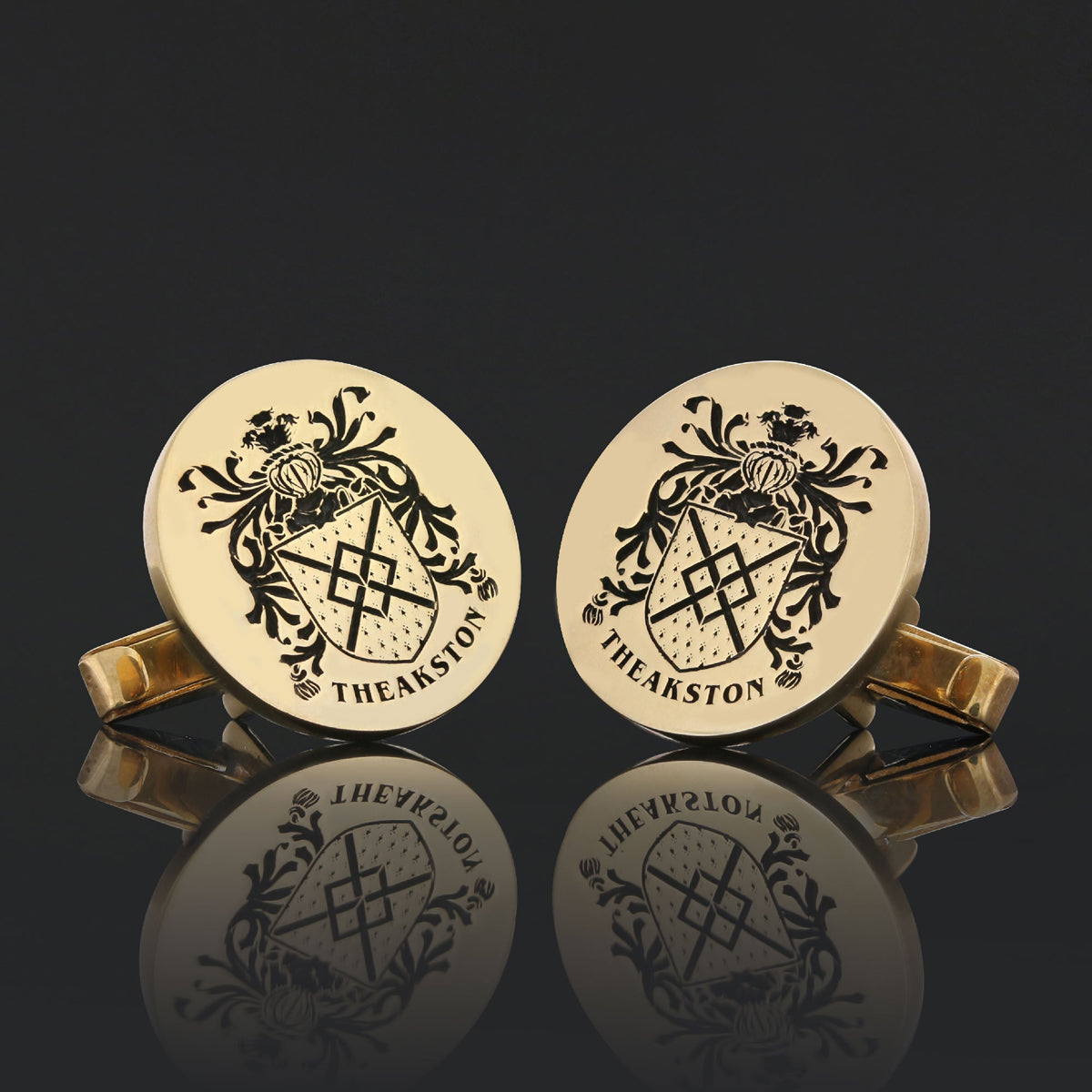 Round Engraved Family Crest Cufflink by SWISS PLUS - Family Collection - view 7