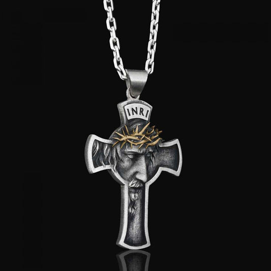 Jesus Cross Sterling Silver Necklace by SWISS PLUS - Christian Collection - view 2