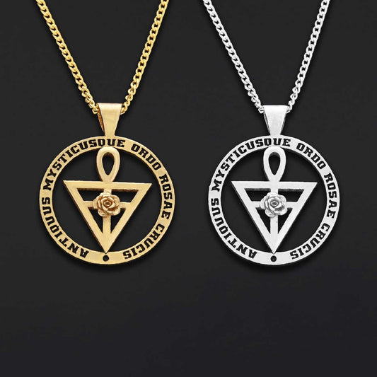 Round Rosae Crucis Symbol Pendant, Antiquus Mysticusque Ordo Rosae Crucis Pendant, Mason Charm Necklace by SWISS PLUS - Mason