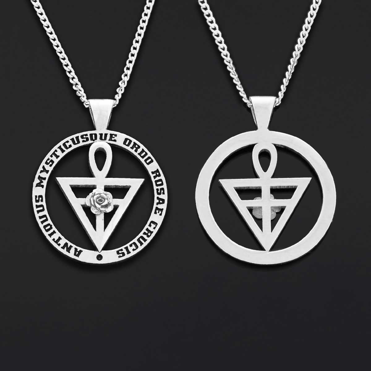Round Rosae Crucis Symbol Pendant, Antiquus Mysticusque Ordo Rosae Crucis Pendant, Mason Charm Necklace - view 3