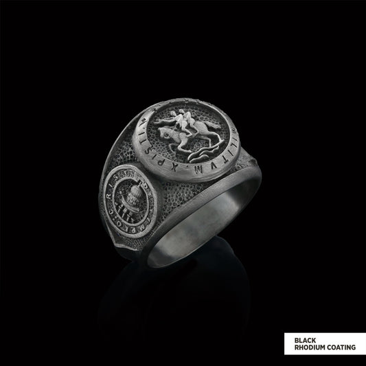 Round Silver Masonic Ring, Celestial Mason Ring, Stylish and Meaningful Jewelry with Masonic Seal Detail - view 2