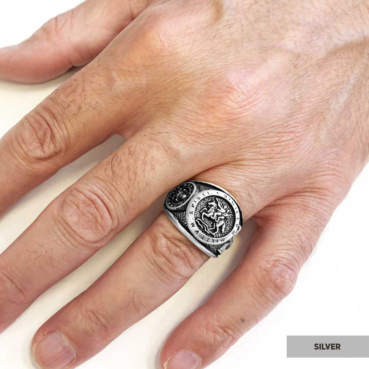 Round Silver Masonic Ring, Celestial Mason Ring, Stylish and Meaningful Jewelry with Masonic Seal Detail