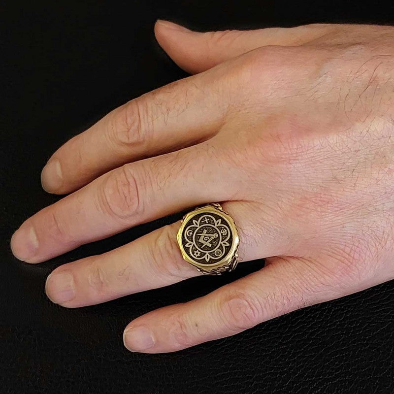 Round Special Design Handmade Silver Men Masonic Ring by SWISS PLUS - Mason Collection - view 7