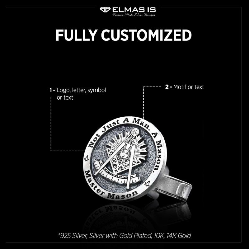 Round Special Design Silver Past Master Masonic Cufflink by SWISS PLUS - Mason Collection - view 5