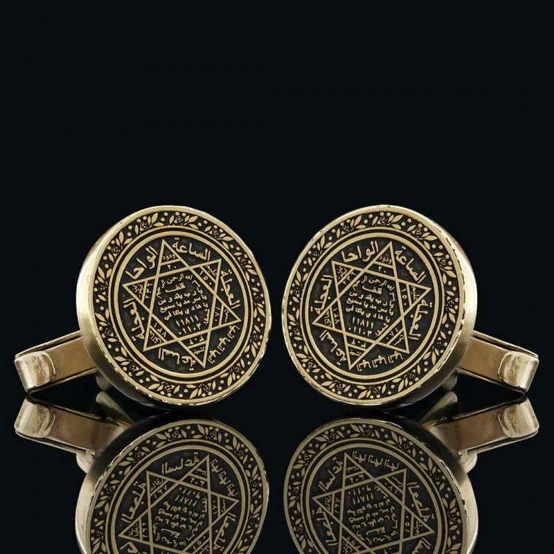Seal Of Solomon Round Engraved Cufflink