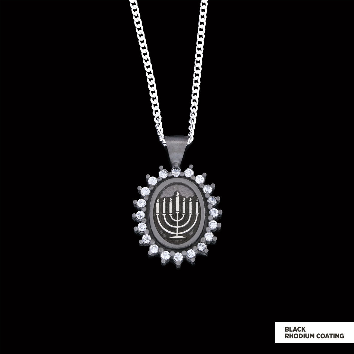 Shabbat Menorah Necklace, Elegant Jewish Faith Jewelry, Symbol of Shabbat and Jewish Heritage Necklace, Menorah Pendant Black Rhodium Coating