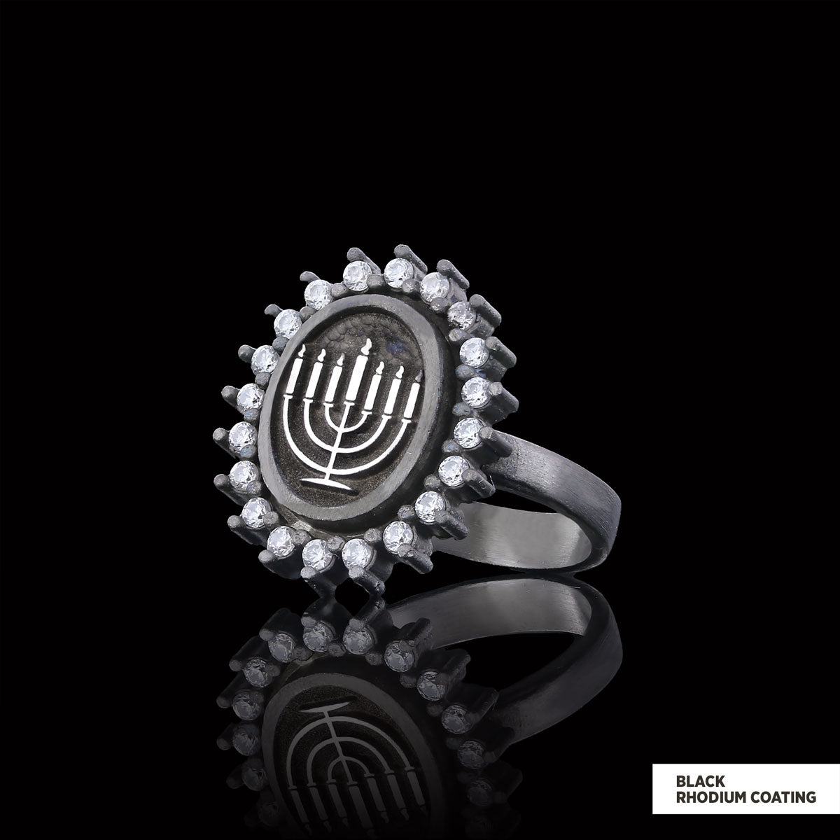 Shabbat Menorah Ring, Elegant Jewish Faith Jewelry, Symbol of Shabbat and Jewish Heritage Ring, Menorah Ring Black Rhodium Coating