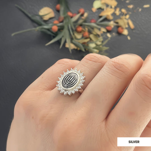 Shabbat Menorah Ring, Elegant Jewish Faith Jewelry, Symbol of Shabbat and Jewish Heritage Ring, Menorah Ring Silver - view 2
