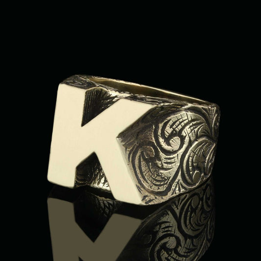 Handmade Celtic Sterling Silver Letter K Ring by SWISS PLUS - Letter Collection - view 2