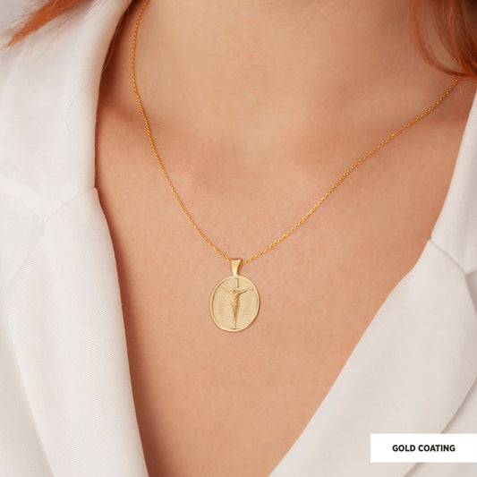 Silver Crucified Jesus Necklace, Crucifix Pendant, Christian Jewelry, Jesus Cross Necklace, Religious Jewelry Gold Coating by