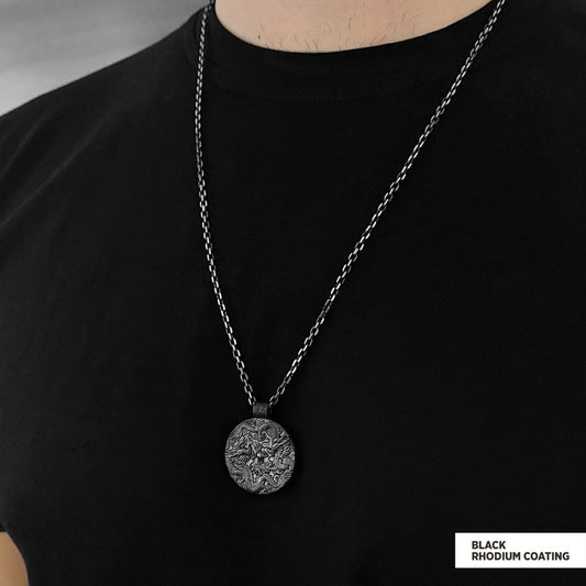 Silver Dragon Pendant Black Rhodium Coating-Chain