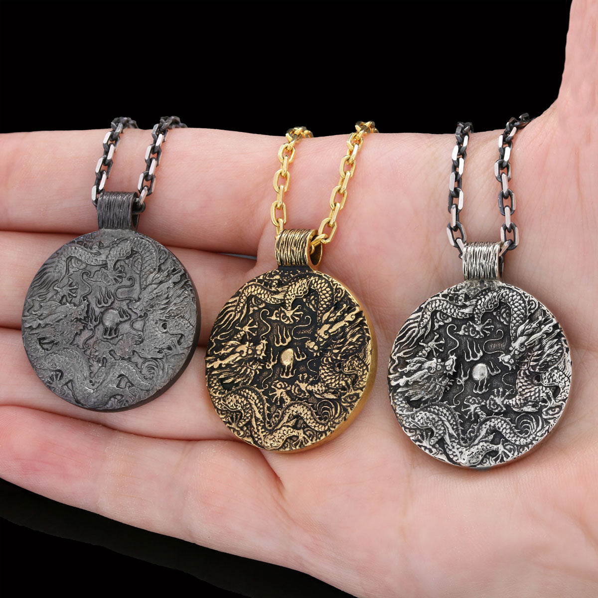 Silver Dragon Pendant Black Rhodium Coating-Chain by SWISS PLUS - Jewish Collection - view 3