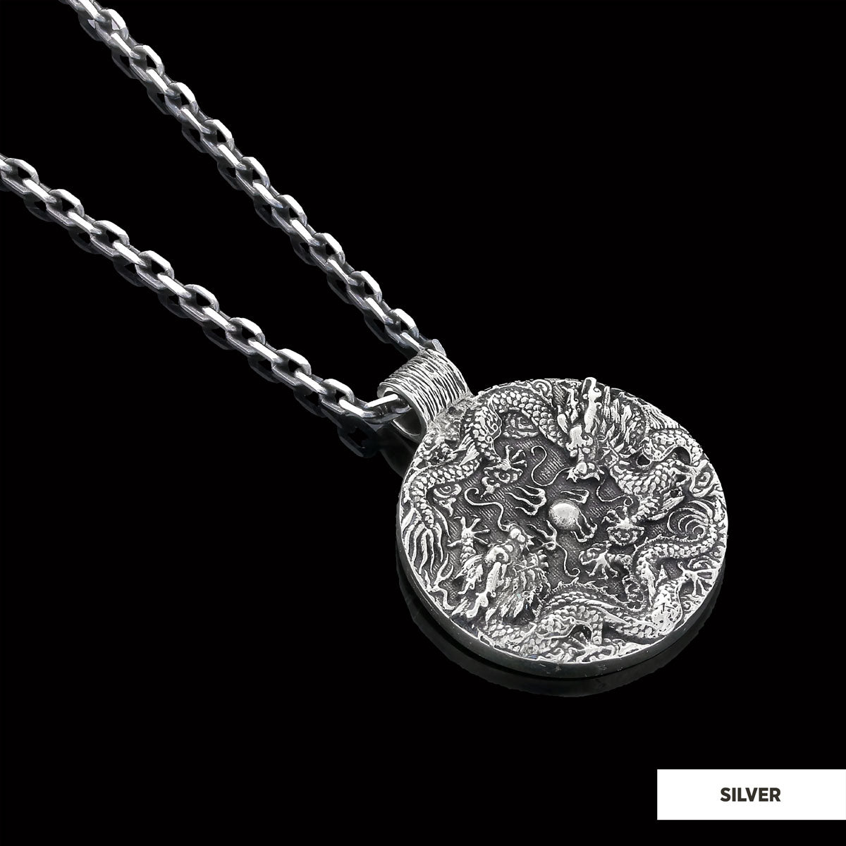 Silver Dragon Pendant Silver-Chain
