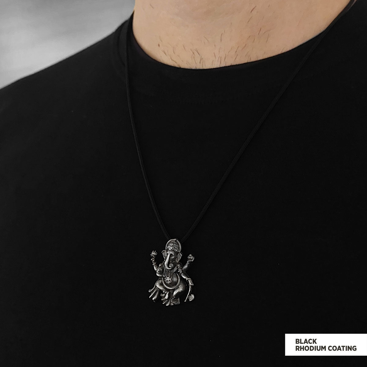 Silver Ganesha Pendant Black Rhodium Coating