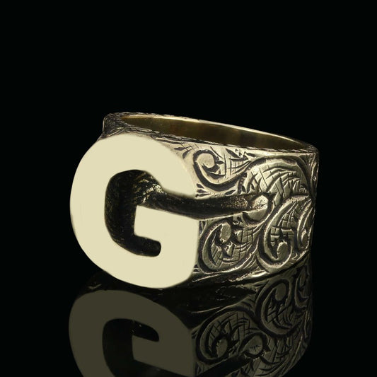 Unique Design Sterling Silver Letter G Ring by SWISS PLUS - Letter Collection - view 2