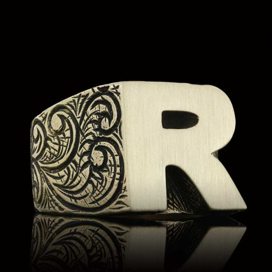 Silver Letter R Bold Alphabet Celtic Ring