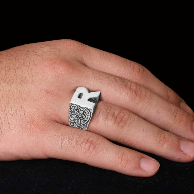 Silver Letter R Bold Alphabet Celtic Ring