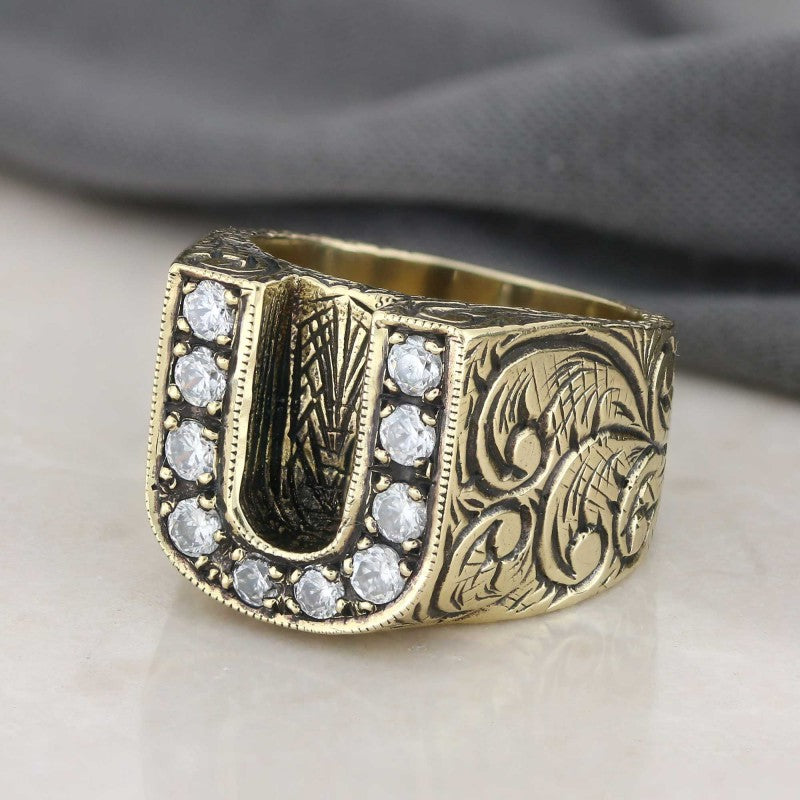 Celtic Sterling Silver Letter U Ring by SWISS PLUS - Letter Collection