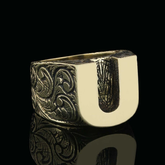 Specil Design Sterling Silver Letter U Monogram Ring - view 2