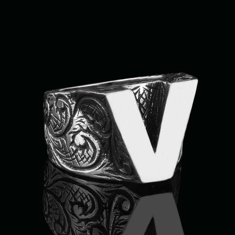 Unique Design Silver Letter V Monogram Ring by SWISS PLUS - Letter Collection - view 7