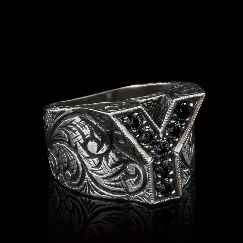 Silver Letter Y Alphabet Ring - view 6