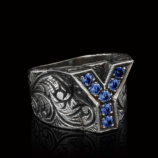 Silver Letter Y Alphabet Ring