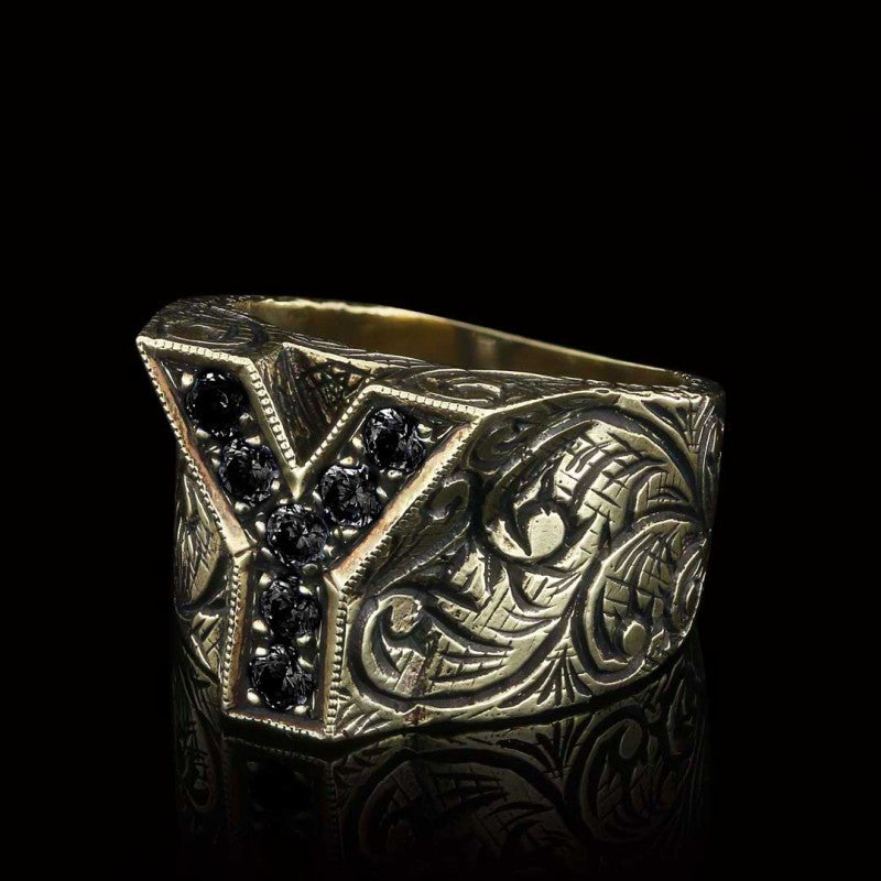 Silver Letter Y Alphabet Ring
