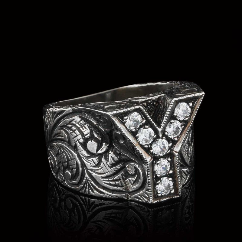 Silver Letter Y Alphabet Ring