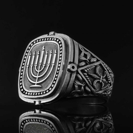 Silver Menorah Embroidered Ring - view 2