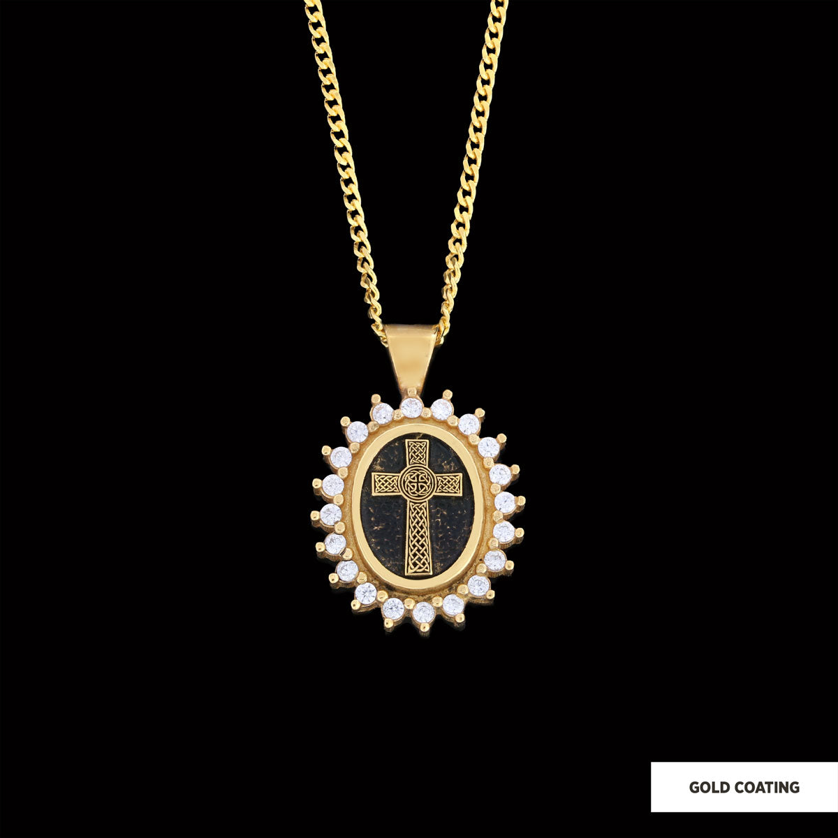 Silver Oval Cross Necklace, Stone Cross Silver Necklace, Gold Plated Silver Christian Cross Stone Necklace, Women's Religious Necklace Gold Coating