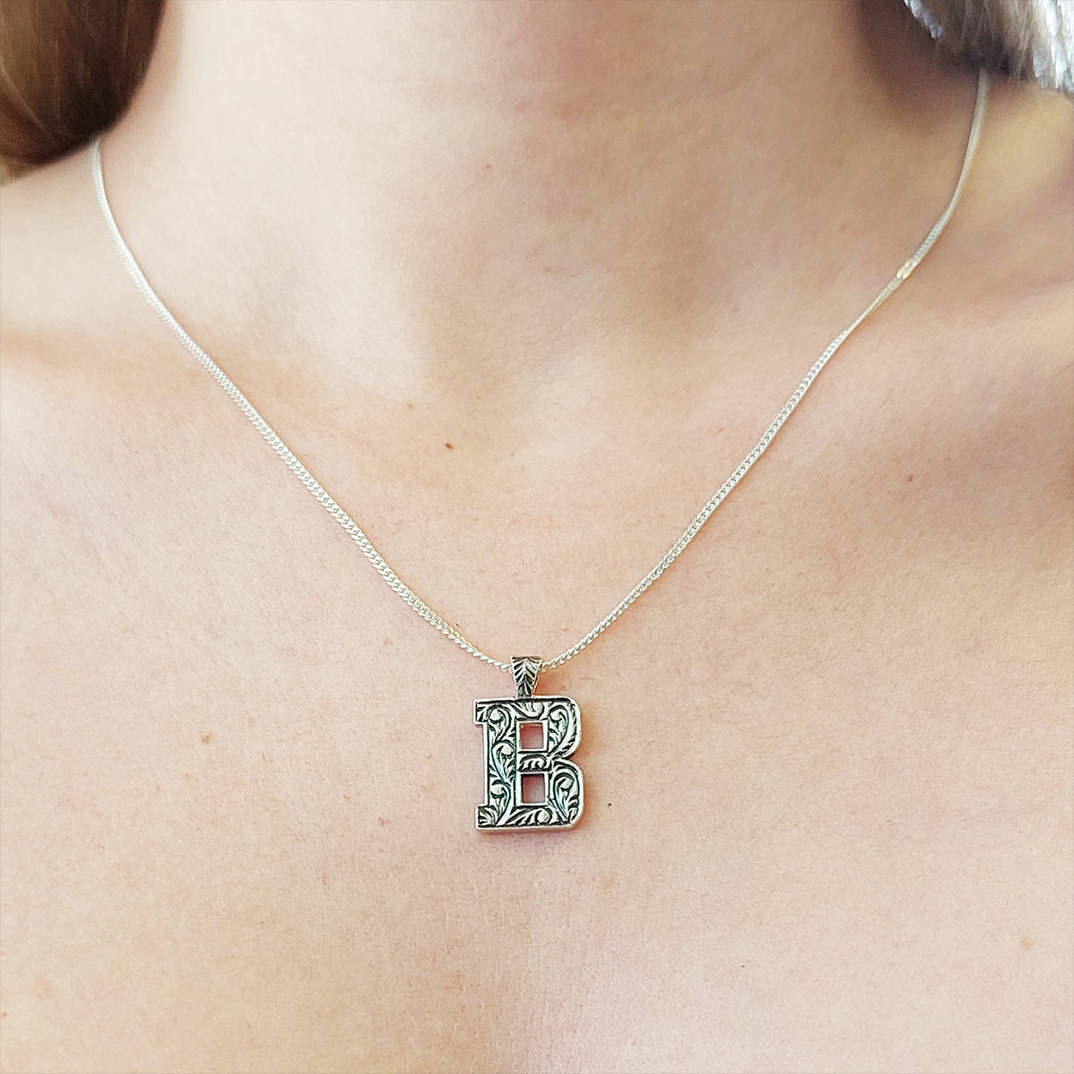 Special Design 925 Sterling Silver Letter Monogram B Pendant by SWISS PLUS - Letter Collection - view 7