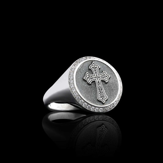 Special Design Handmade Round Christian Cross Women Ring - view 2