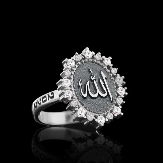 Special Design Handmade Stone Oval 925 Sterling Silver Islamic Allah Women Ring